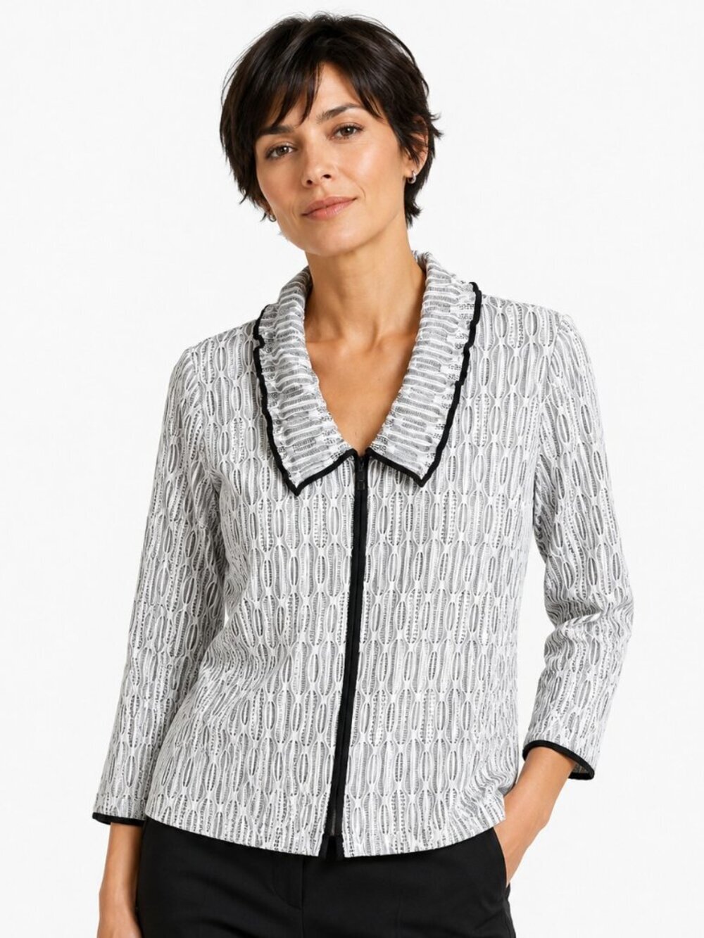 Samuel Dong Black White Stretch Double Zip Jacket